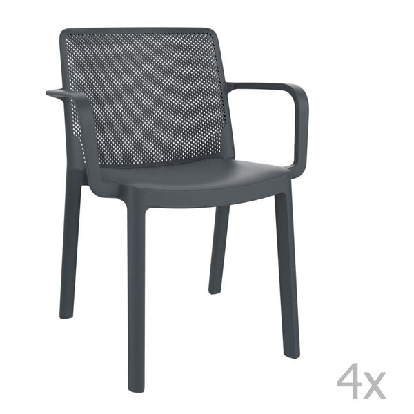 Zestaw 4 ciemnoszarych krzeseł ogrodowych z podłokietnikami Resol Fresh