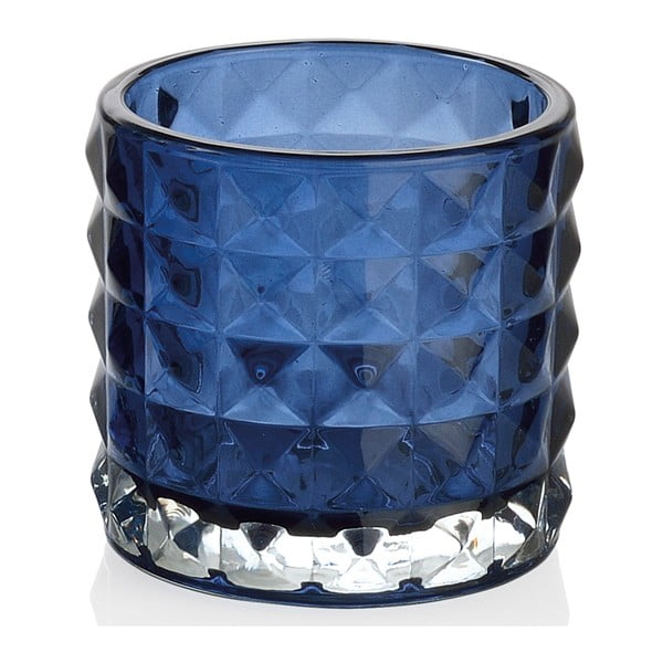 Niebieski szklany świecznik Andrea House Blass, 7,5x7 cm