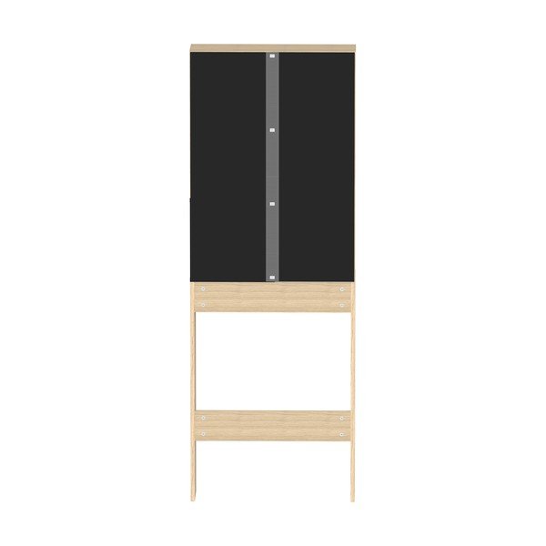 Czarna wysoka szafka łazienkowa nad pralkę/toaletę w dekorze dębu 64x179 cm Kube − TemaHome -image-4