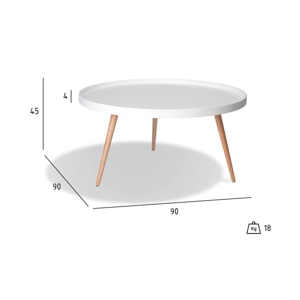 Biały stolik z nogami z drewna bukowego Furnhouse Opus, Ø 90 cm-image-4