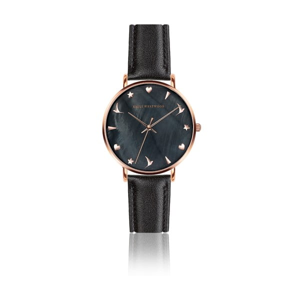 Damski zegarek z czarnym paskiem ze skóry naturalnej Emily Westwood Noir