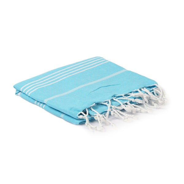 Turkusowy ręcznik hammam Spa Time Stripes, 95x180 cm