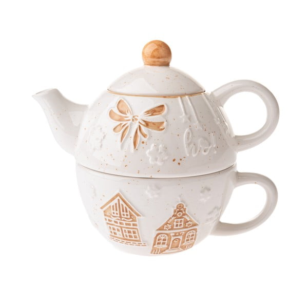Biały ceramiczny serwis do herbaty ze świątecznym motywem Christmas cottage – Dakls