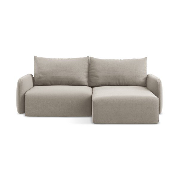 Szarobrązowy aksamitny rozkładany/ze schowkiem narożnik (prawostronny/z szezlongiem) Kalena – Makamii