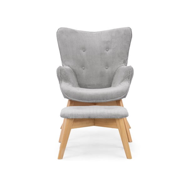 Szary sztruksowy fotel z podnóżkiem Niko – Ropez-image-3