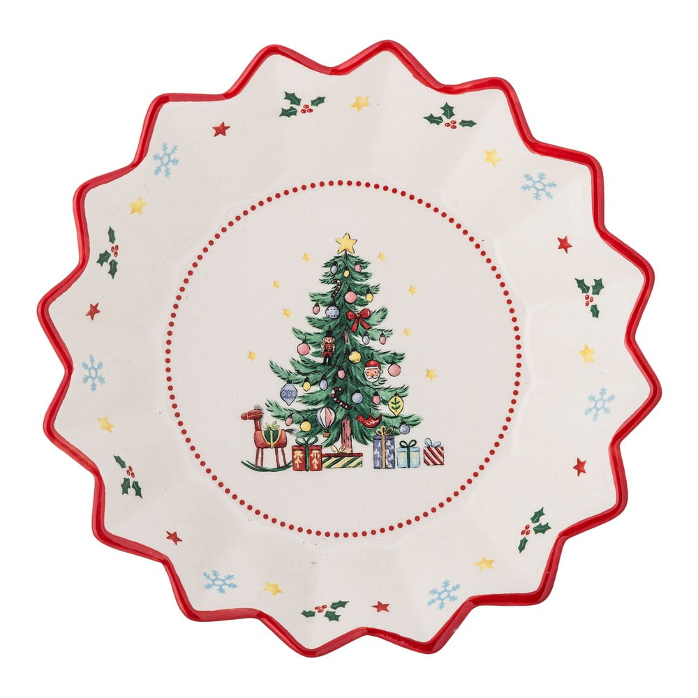 Czerwono-kremowy ceramiczny talerz do serwowania ze świątecznym motywem ø 20 cm Naive – Bloomingville