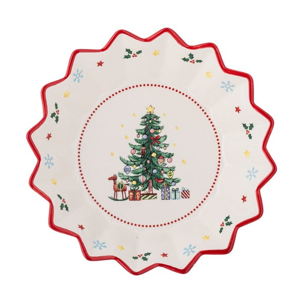 Czerwono-kremowy ceramiczny talerz do serwowania ze świątecznym motywem ø 20 cm Naive – Bloomingville