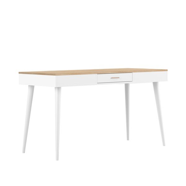 Białe biurko z blatem w dekorze dębu 134x59 cm – TemaHome -image-2