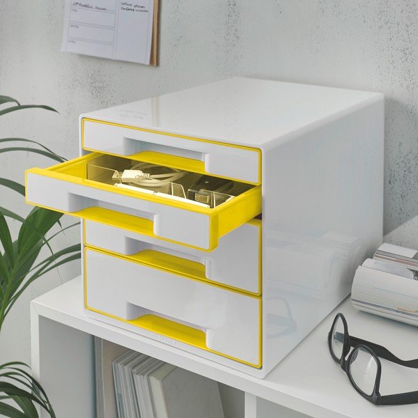 Biało-żółty pojemnik z szufladami Leitz WOW CUBE, 4 szufladki-image-1