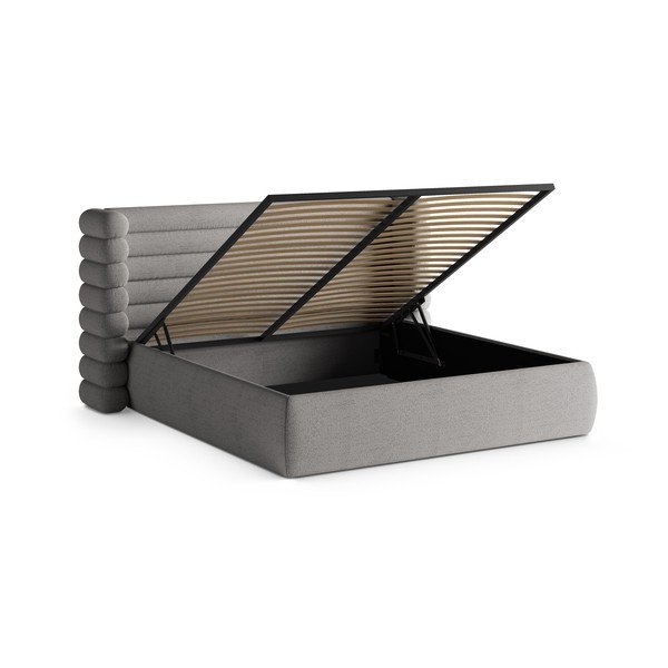 Szare tapicerowane łóżko dwuosobowe ze schowkiem i stelażem 180x200 cm Mount – Micadoni -image-2