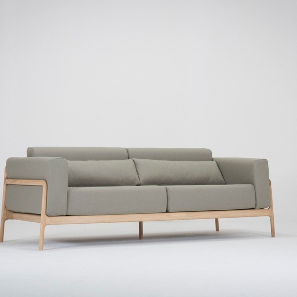 Jasnoszara sofa 3-osobowa z konstrukcją z litego drewna dębowego Gazzda Fawn-image-4