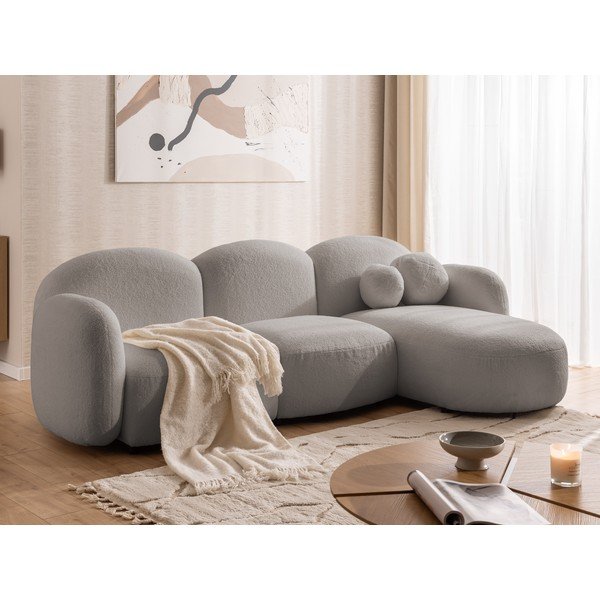 Szary narożnik z materiału bouclé (prawostronny/z szezlongiem) Orbit – Ropez-image-4