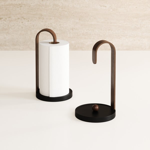 Czarny drewniany stojak na ręczniki papierowe ø 17 cm Bellwood – Umbra-image-1