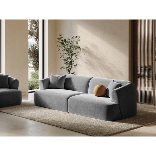 Jasnoszara aksamitna sofa 255 cm Campi – Cosmopolitan Design-image-1