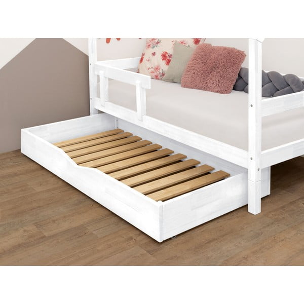 Biała drewniana szuflada pod łóżko Benlemi Buddy, 80x140 cm