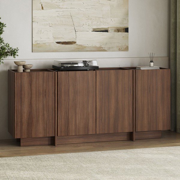 Komoda w dekorze orzecha z otworem na kable w ciemnym naturalnym kolorze 180x80x45 cm Dorma – Kalune Design-image-4