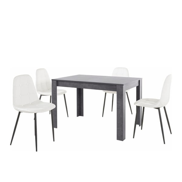 Komplet szarego stołu i 4 białych krzeseł Støraa Lori Lamar