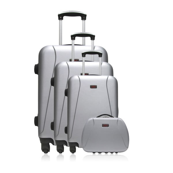 Komplet 3 białych walizek na kółkach i kuferka na kosmetyki Hero Travel