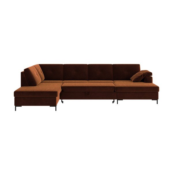 Ciemnopomarańczowa aksamitna rozkładana sofa w kształcie U Ghado Moor, lewostronna-image-3