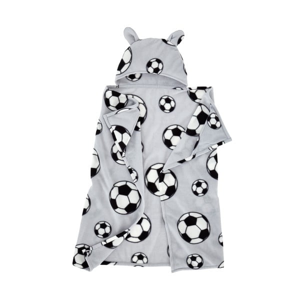 Jasnoszary polarowy koc dziecięcy z kapturem 90x125 cm Football – Catherine Lansfield