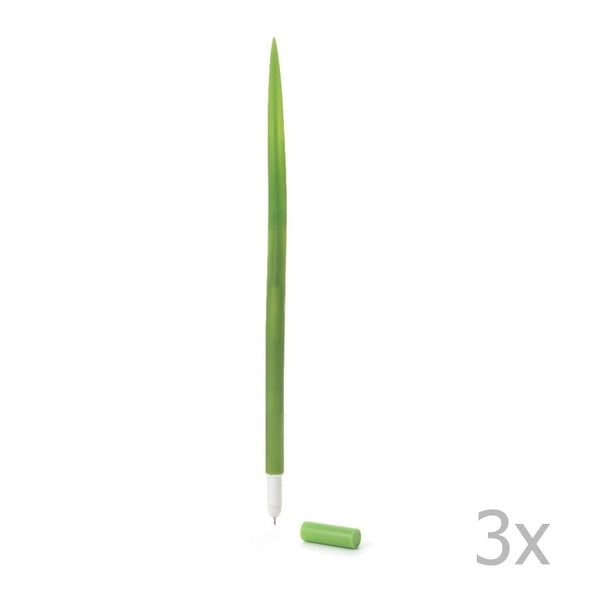 Zestaw 3 zielonych długopisów w kształcie trawy Kikkerland Grass