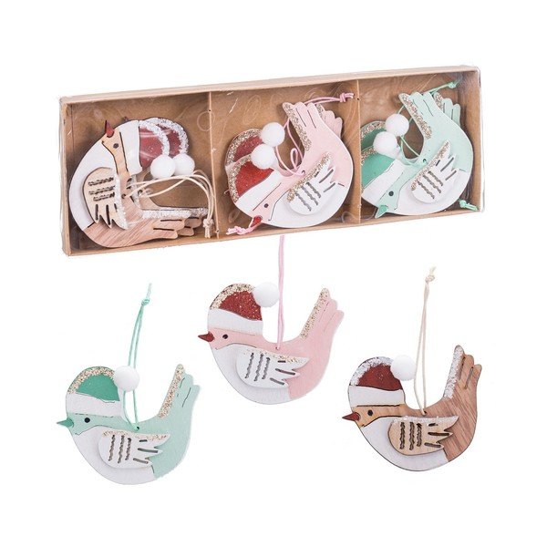 Drewniane ozdoby świąteczne zestaw 6 szt. 8 cm Birds – Casa Selección-image-1