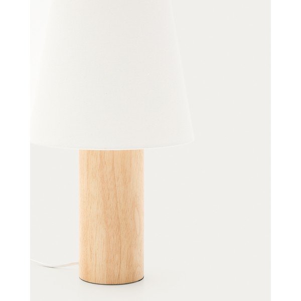 Biała/w naturalnym kolorze lampa stołowa z litego drewna kauczukowego z tekstylnym kloszem (wysokość 49,5 cm) Marga – Kave Home-image-2