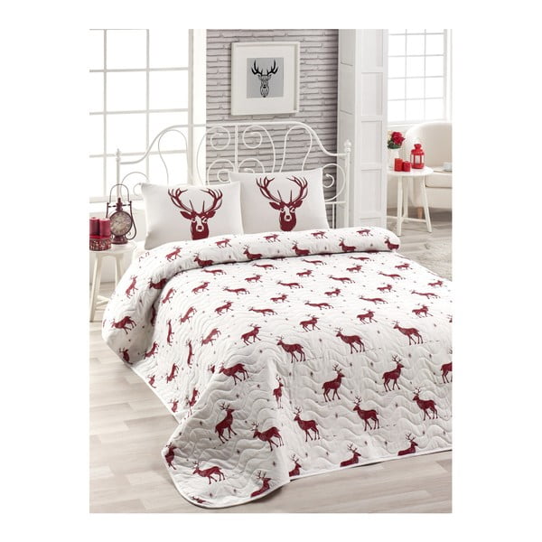 Zestaw narzuty na łóżko i 2 poszewek na poduszkę z domieszką bawełny Geyik Claret Red, 200x220 cm