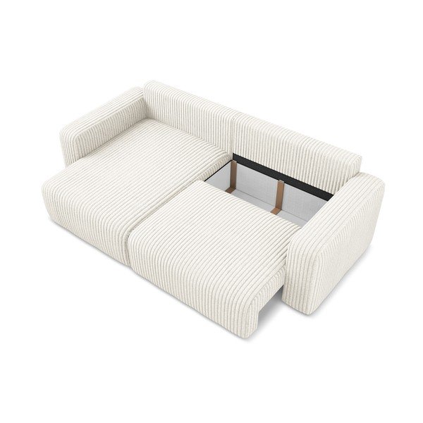 Kremowy sztruksowy rozkładany/ze schowkiem narożnik (lewostronny/z szezlongiem) Kona – Makamii-image-4