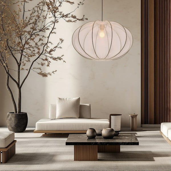 Biała lampa wisząca z tekstylnym kloszem ø 60 cm Mellow – Candellux Lighting-image-2
