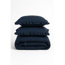 Ciemnoniebieska pościel jednoosobowa z bawełny renforcé 140x200 cm Ruffle Striped – Mila Home Luxury