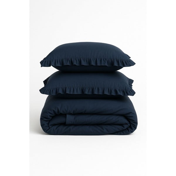 Ciemnoniebieska pościel jednoosobowa z bawełny renforcé 140x200 cm Ruffle Striped – Mila Home Luxury