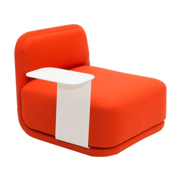 Pomarańczowy fotel z białym metalowym stolikiem Softline Standby Low + Side Table
