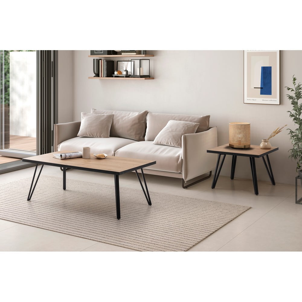 Czarny stolik z blatem w dekorze dębu 60x60 cm Sindi – Marckeric (zdjęcie 4)