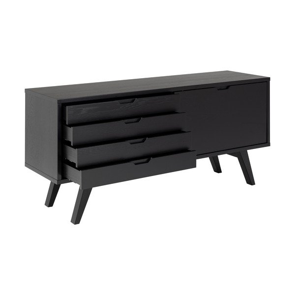 Czarna niska komoda w dekorze dębu z drzwiami przesuwnymi 160x72 cm A-Line – Actona-image-3