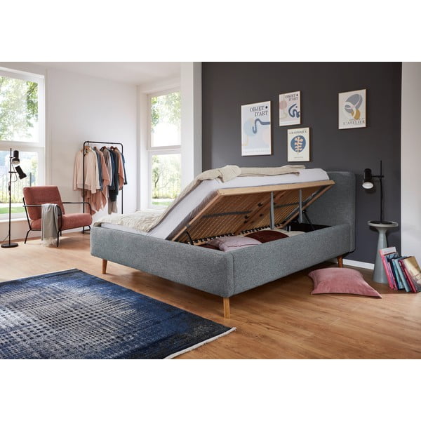Ciemnoszare tapicerowane łóżko dwuosobowe ze schowkiem ze stelażem 180x200 cm Mattis – Meise Möbel-image-3