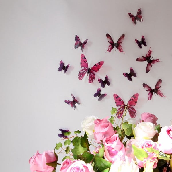 Naklejka Motyle 3D, różowe