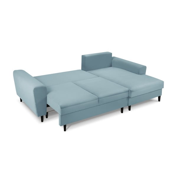 Jasnoniebieski sztruksowy rozkładany narożnik ze schowkiem (prawostronny/z szezlongiem) Kyoto – Cosmopolitan Design-image-2