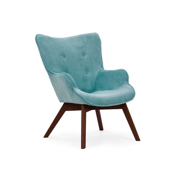 Turkusowy sztruksowy fotel z podnóżkiem Niko – Ropez-image-4