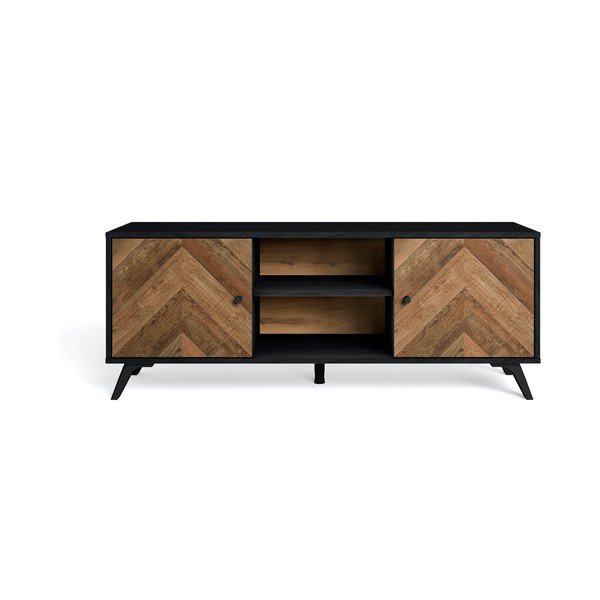 Czarna szafka pod TV w dekorze orzecha 136x53 cm Chevrons – Marckeric