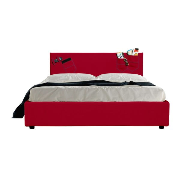 Czerwone łóżko dwuosobowe ze schowkiem i materacem 13Casa Task, 160x200 cm
