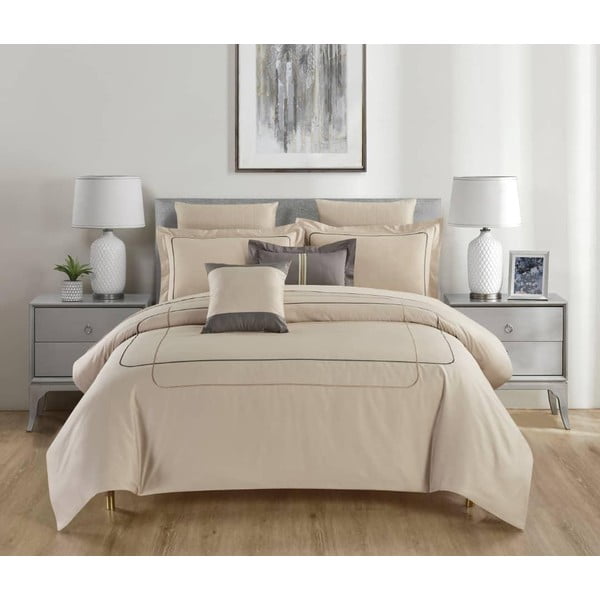 Beżowa pościel jednoosobowa z bawełny renforcé z prześcieradłem/6-częściowa 140x200 cm Calm of Lines – Mila Home Luxury