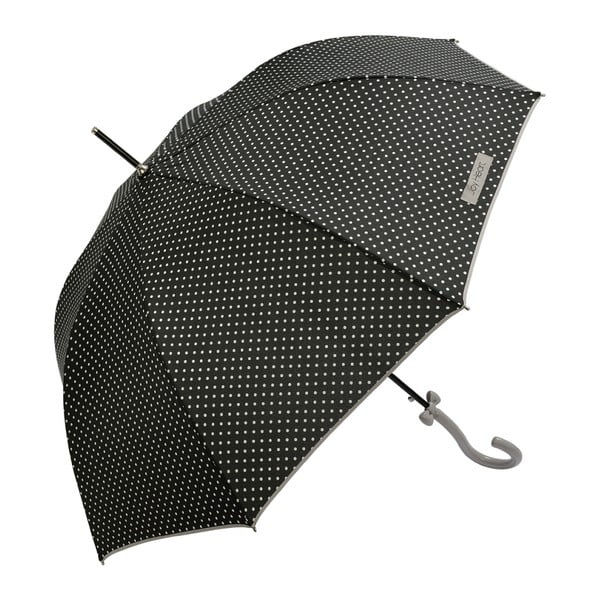 Czarny parasol w kropki Joy Heart, ⌀ 122 cm