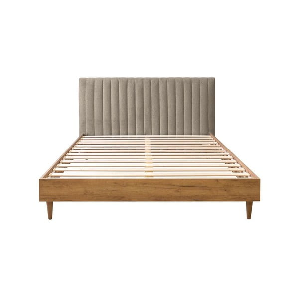 Beżowo-naturalne łóżko dwuosobowe ze stelażem 160x200 cm Oceane – Bobochic Paris
