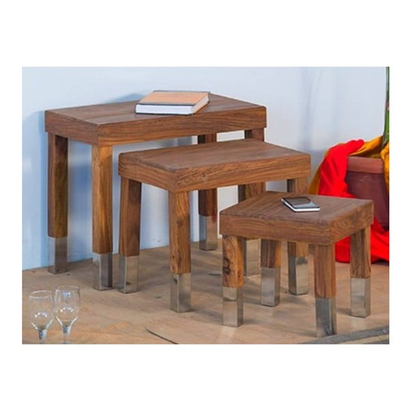 Zestaw 3 stołków z drewna palisandrowego SOB Margao Rectangle