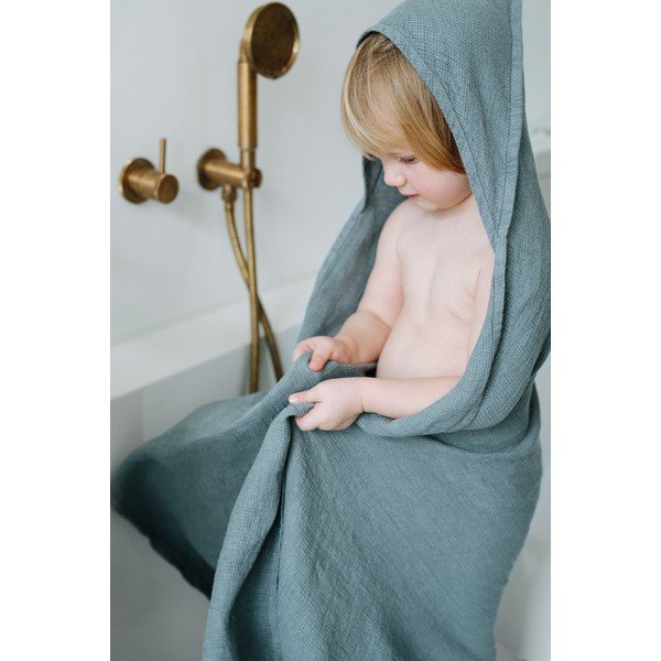 Dziecięcy niebieski ręcznik z kapturem Linen Tales Waffle, 100x100 cm-image-3