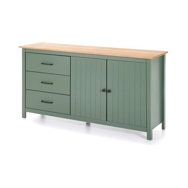 Zielono-naturalna niska komoda z litego drewna sosnowego 150x80 cm Miranda – Marckeric-image-3
