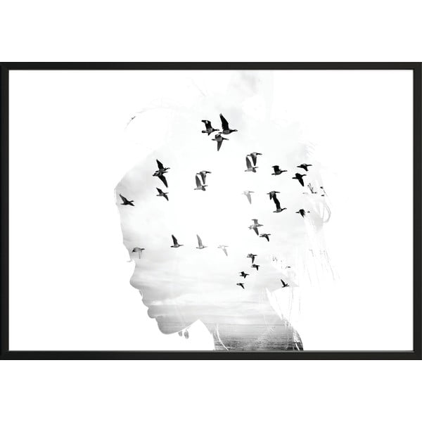 Plakat w ramie GIRL/SILHOUETTE/BIRDS, 40x50 cm