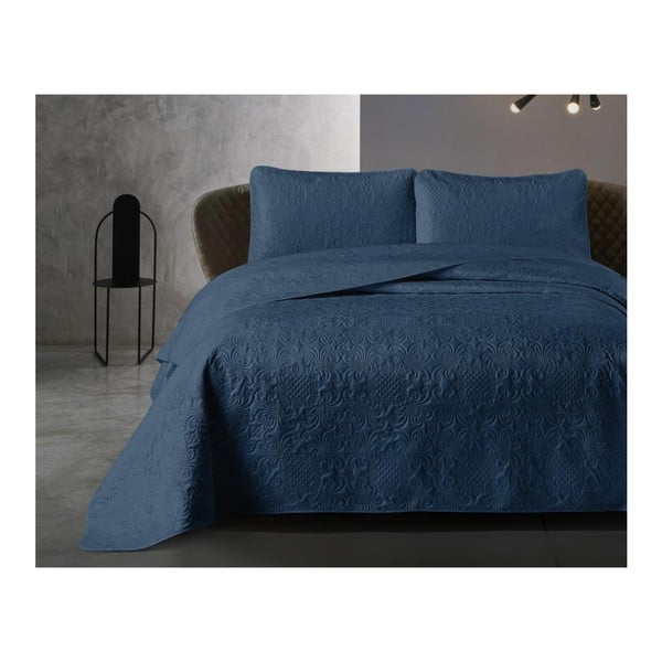 Niebieska narzuta z mikroperkalu z poszewką na poduszkę Dreamhouse Velvet Clara, 180x250 cm