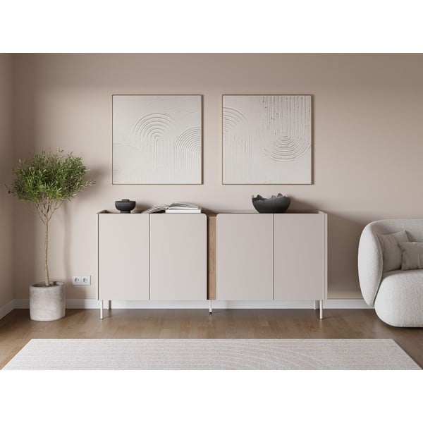 Kremowo-naturalna komoda w dekorze dębu 180x82x40 cm Lucile – Marckeric-image-1